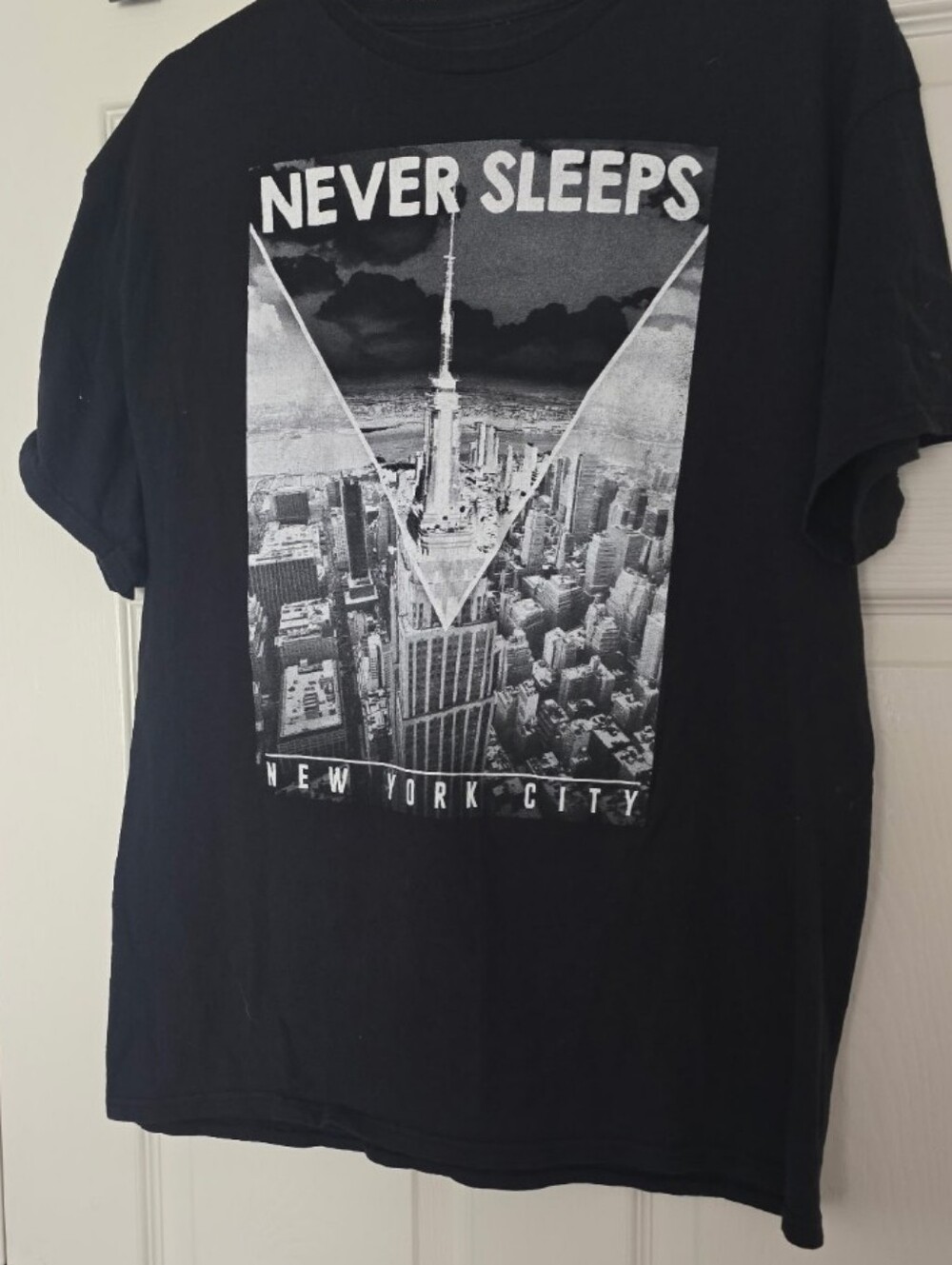 NEW YORK CITY, BIG APPLE, MANHATTEN, NEVER SLEEPS T Shirt Black Cotton Mens L